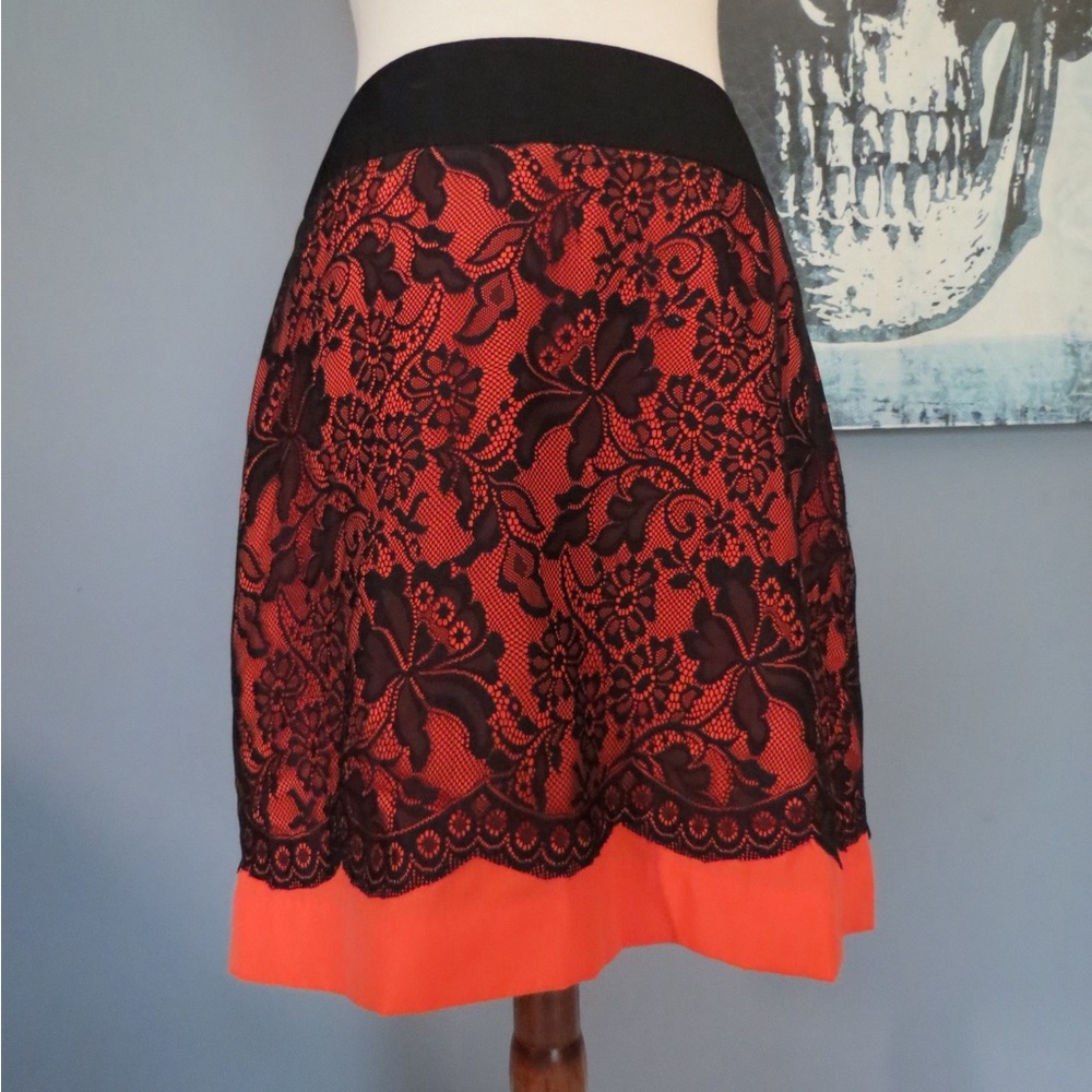 The Limited Black and Orange Lace Skirt